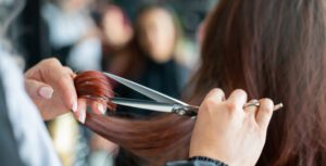 hair cutting with a scissors